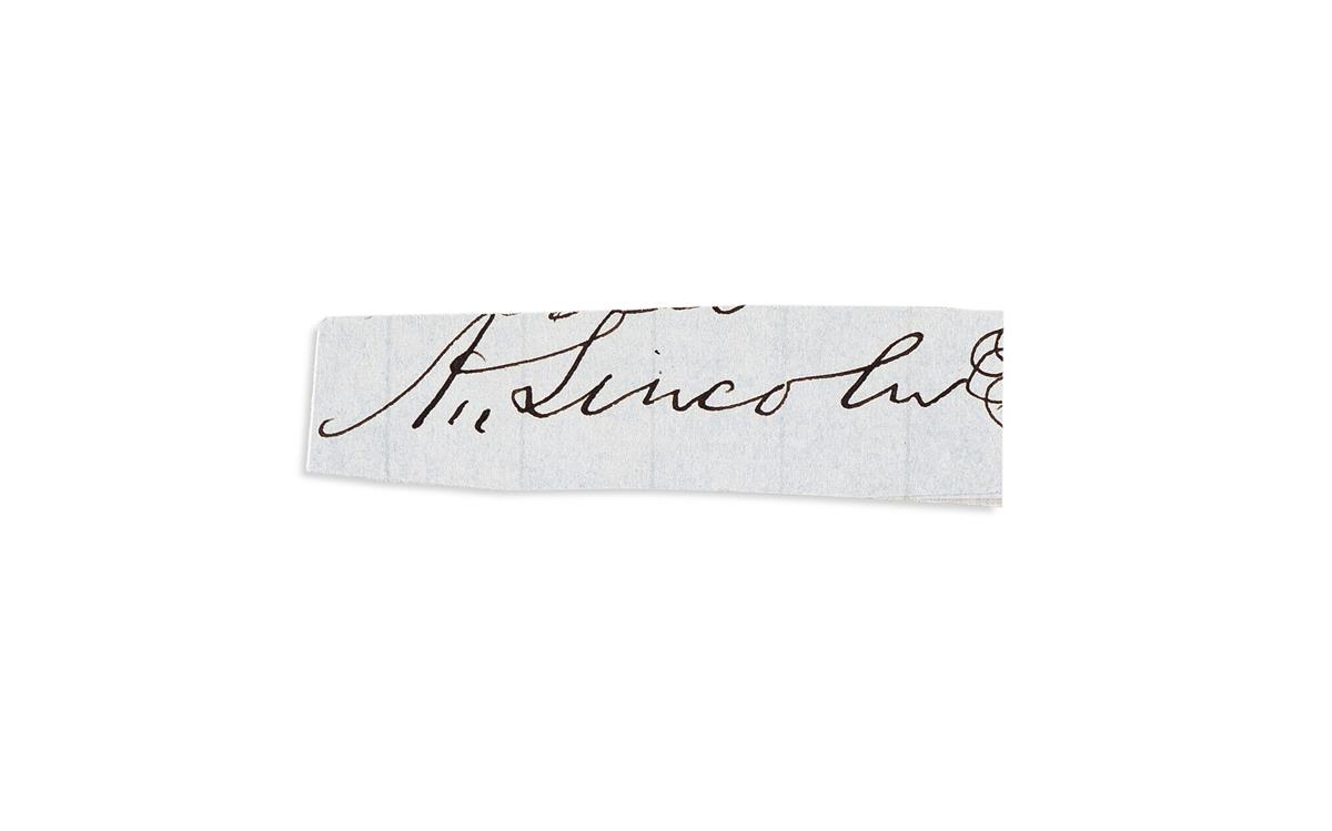 LINCOLN, ABRAHAM. Clipped Signature, A. Lincoln, likely removed from a personal deed.